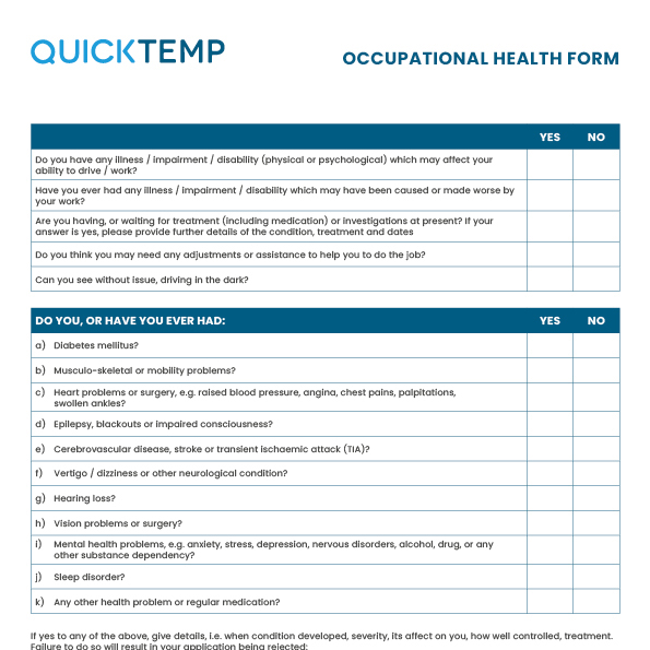 54.3.03 - Quicktemp - Occupational Health Form