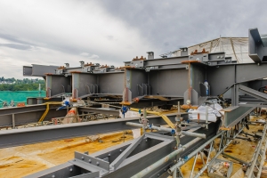 Nusteel constructs bridges with the assistance of a heavy carrier provided by Sparshatt Truck &amp; Van.